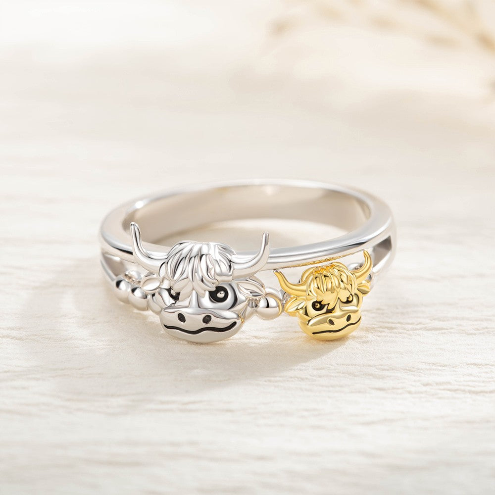 Custom Name Highland Cow Ring, Highland Cow Jewelry, Statement Rings, Mother-Daughter Rings, Christmas Gifts for Cowgirls/Pet Lovers/Mom