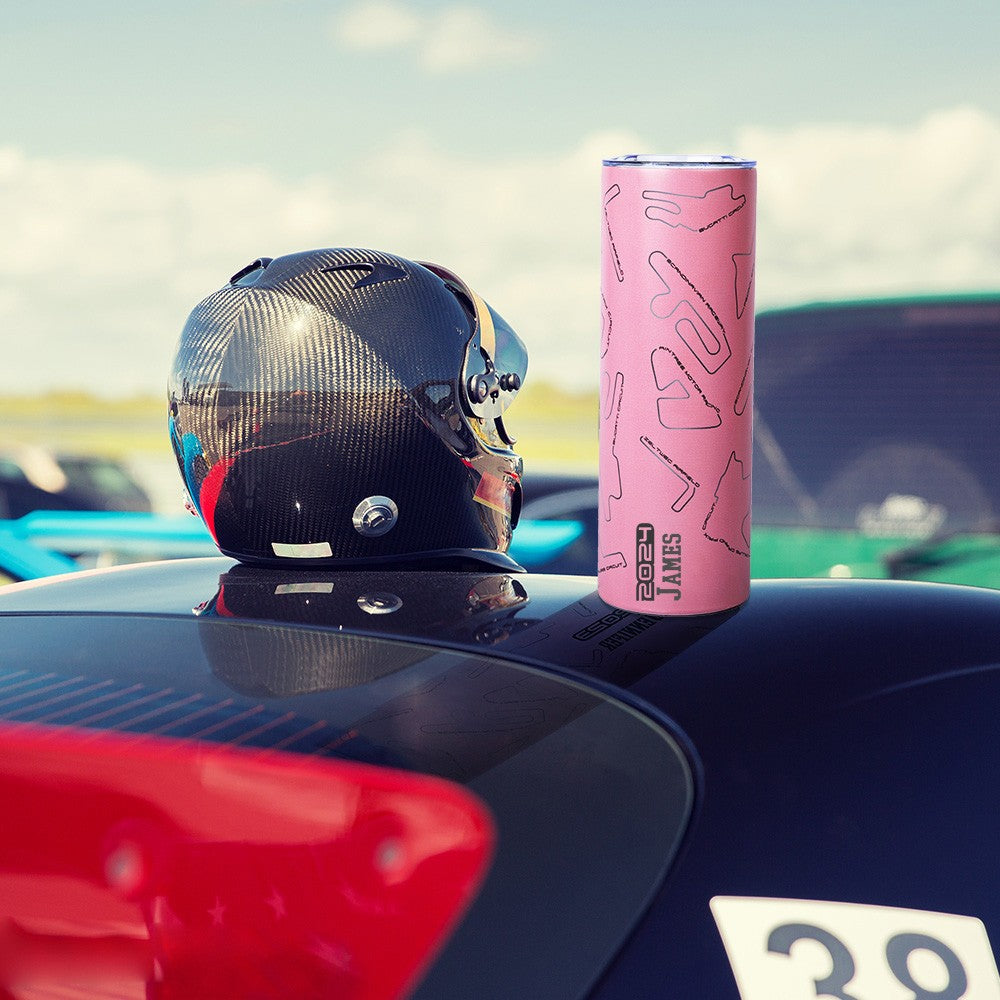 Custom Name Race Track Insulated Tumbler, Racing Car Circuit Art Print 20oz Cup, Birthday/Anniversary Gift for Auto Enthusiasts/Motorsport Lovers