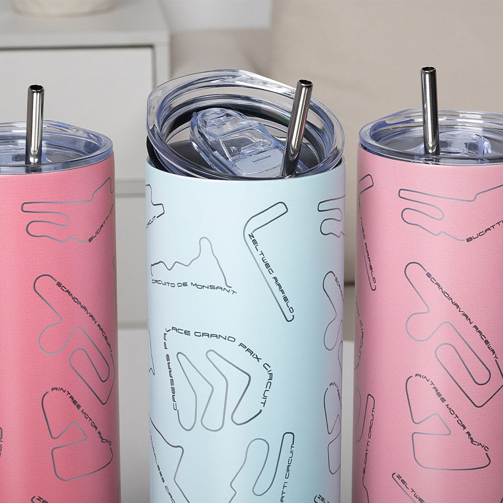 Custom Name Race Track Insulated Tumbler, Racing Car Circuit Art Print 20oz Cup, Birthday/Anniversary Gift for Auto Enthusiasts/Motorsport Lovers