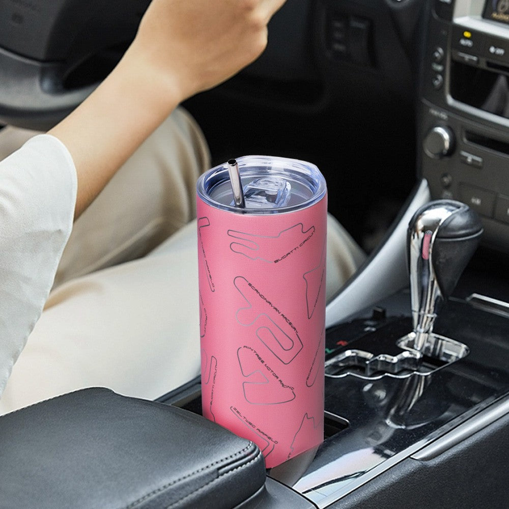 Custom Name Race Track Insulated Tumbler, Racing Car Circuit Art Print 20oz Cup, Birthday/Anniversary Gift for Auto Enthusiasts/Motorsport Lovers