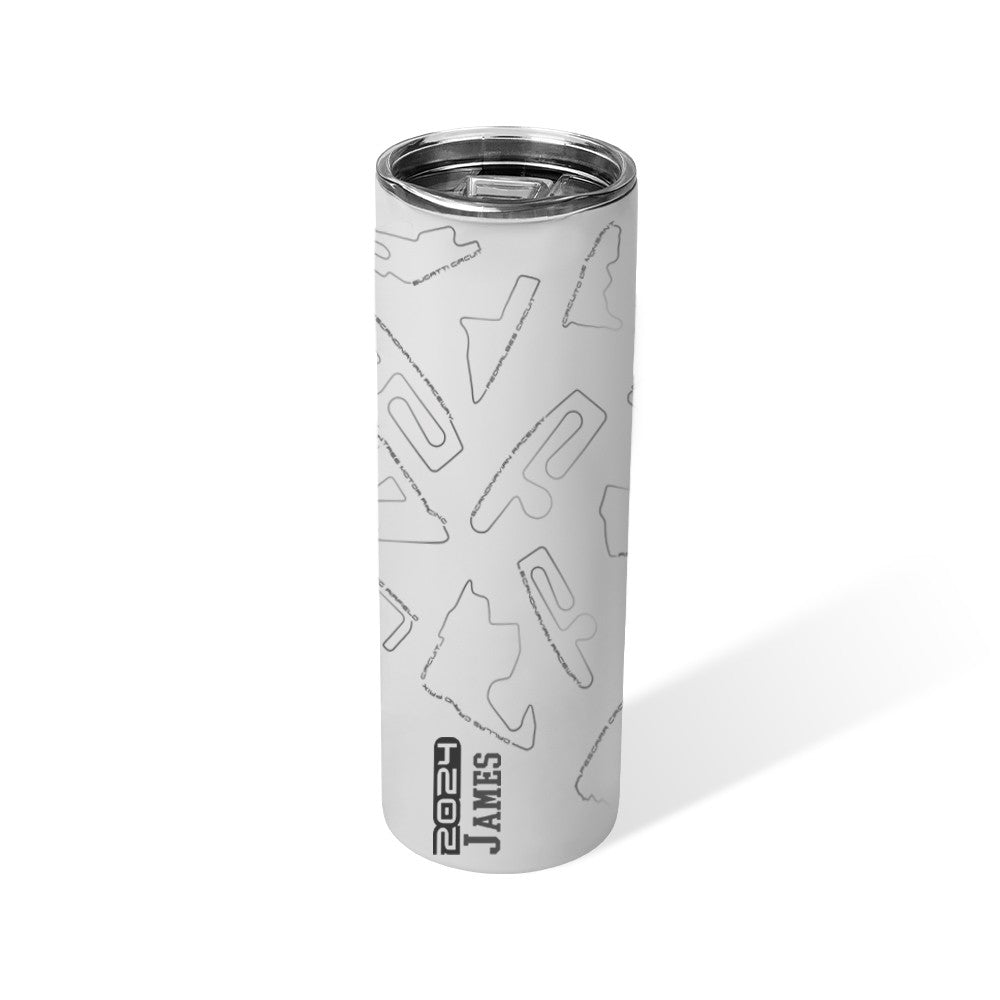 Custom Name Race Track Insulated Tumbler, Racing Car Circuit Art Print 20oz Cup, Birthday/Anniversary Gift for Auto Enthusiasts/Motorsport Lovers