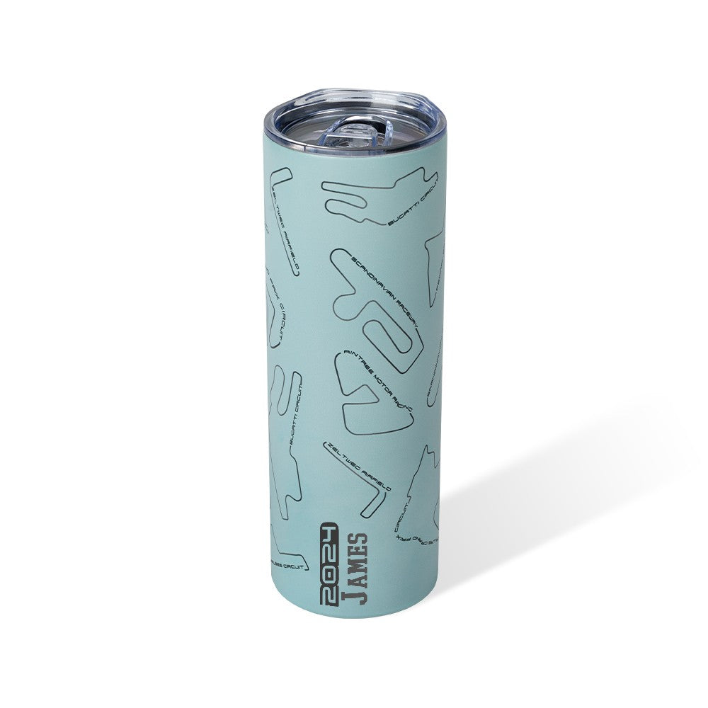 Custom Name Race Track Insulated Tumbler, Racing Car Circuit Art Print 20oz Cup, Birthday/Anniversary Gift for Auto Enthusiasts/Motorsport Lovers