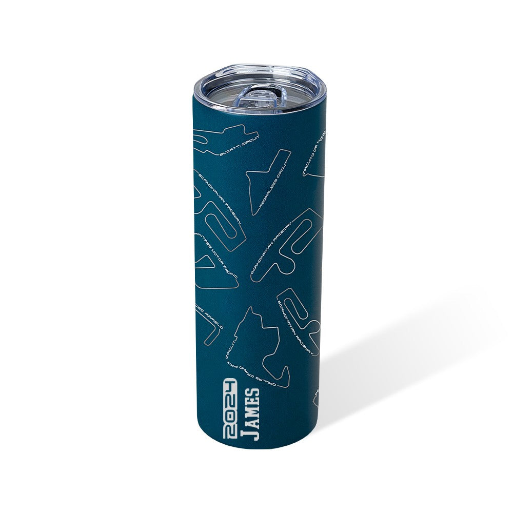 Custom Name Race Track Insulated Tumbler, Racing Car Circuit Art Print 20oz Cup, Birthday/Anniversary Gift for Auto Enthusiasts/Motorsport Lovers