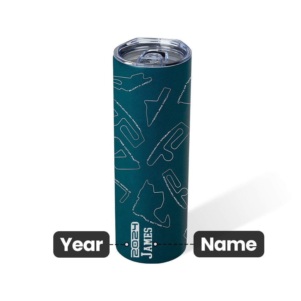 Custom Name Race Track Insulated Tumbler, Racing Car Circuit Art Print 20oz Cup, Birthday/Anniversary Gift for Auto Enthusiasts/Motorsport Lovers