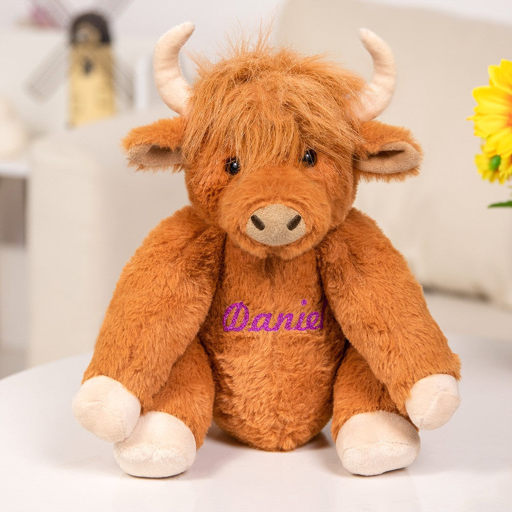 Personalized Highland Cow Stuffed Animal, Eco-Friendly Plush Farm Toy, Soft Toy Gift for Kids, Baby Shower/Birthday Gift for Kids/Highland Cow Lover