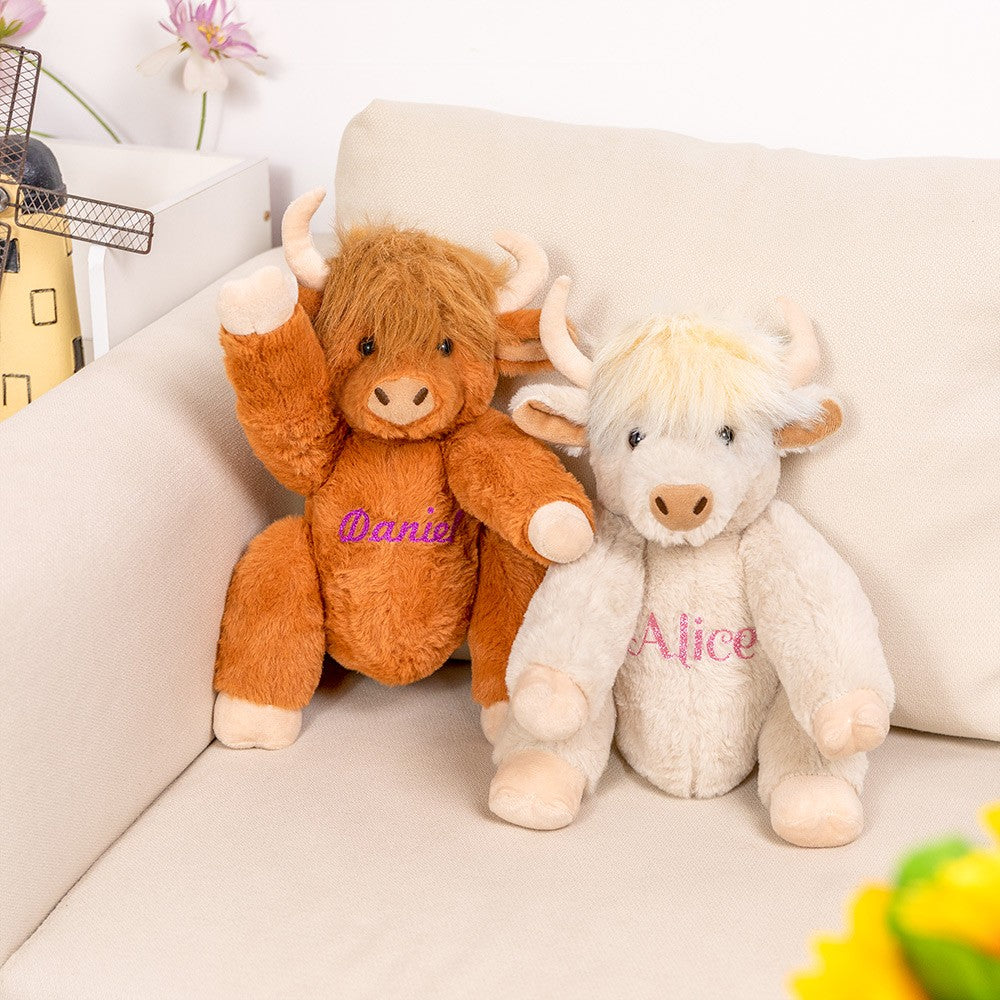 Personalized Highland Cow Stuffed Animal, Eco-Friendly Plush Farm Toy, Soft Toy Gift for Kids, Baby Shower/Birthday Gift for Kids/Highland Cow Lover