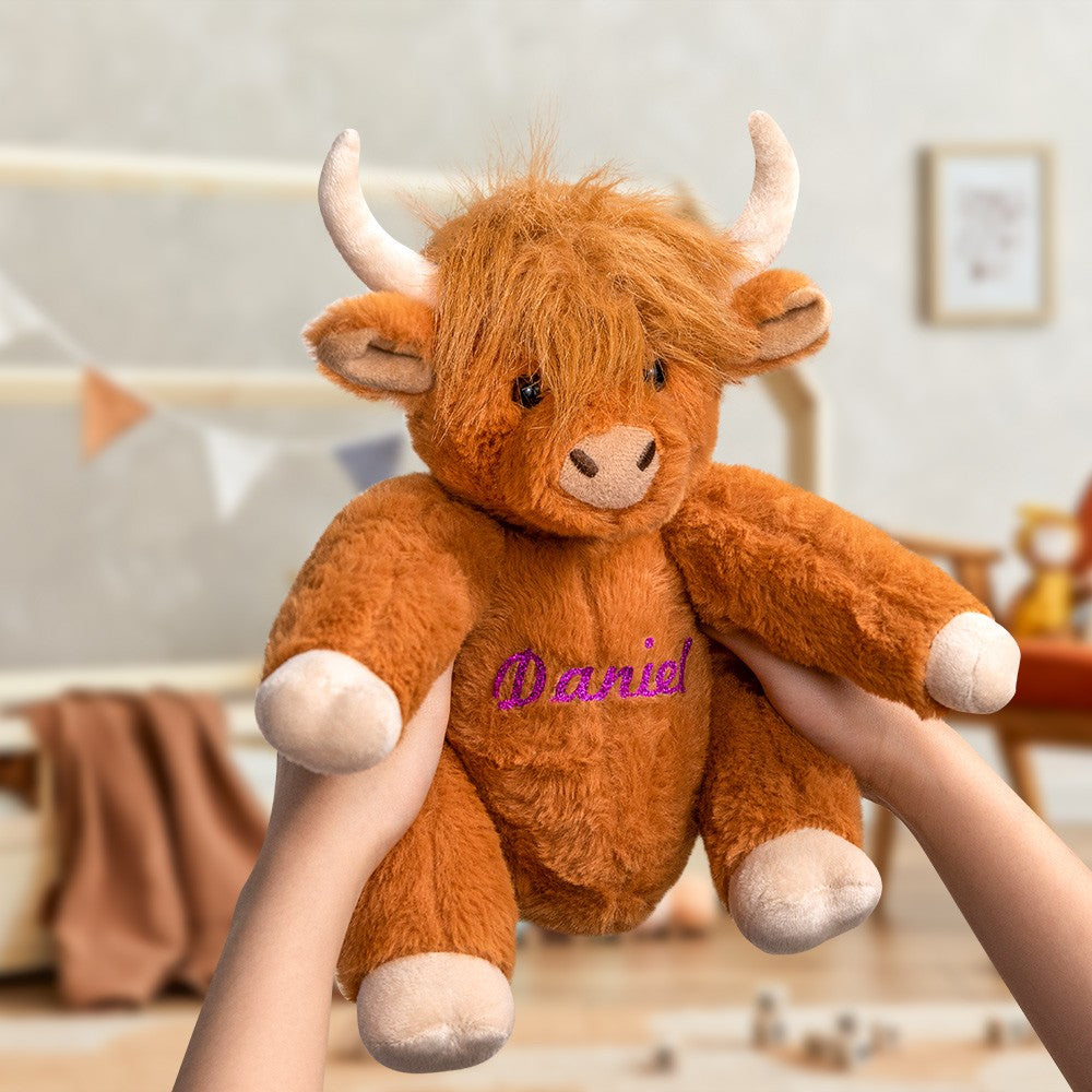 Personalized Highland Cow Stuffed Animal, Eco-Friendly Plush Farm Toy, Soft Toy Gift for Kids, Baby Shower/Birthday Gift for Kids/Highland Cow Lover