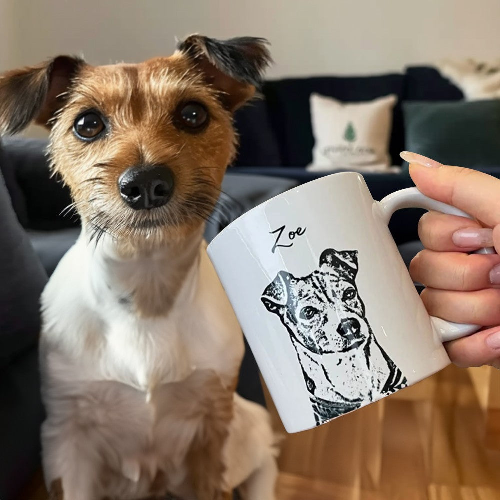 Custom Pet Ceramic Mug with Photo and Name, Personalized Pet Portrait Coffee Cup, Birthday/Christmas Gift for Pet Lover/Pet Mom & Dad