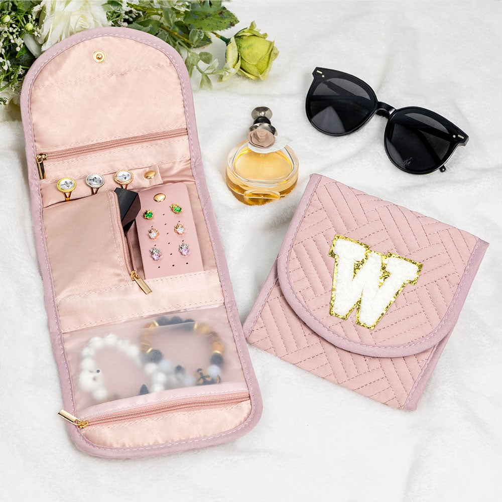 Personalized Initial Foldable Travel Jewelry Case, Travel Essentials Small Size Jewelry Pouch, Jewelry Organizer Bags, Gift for Women