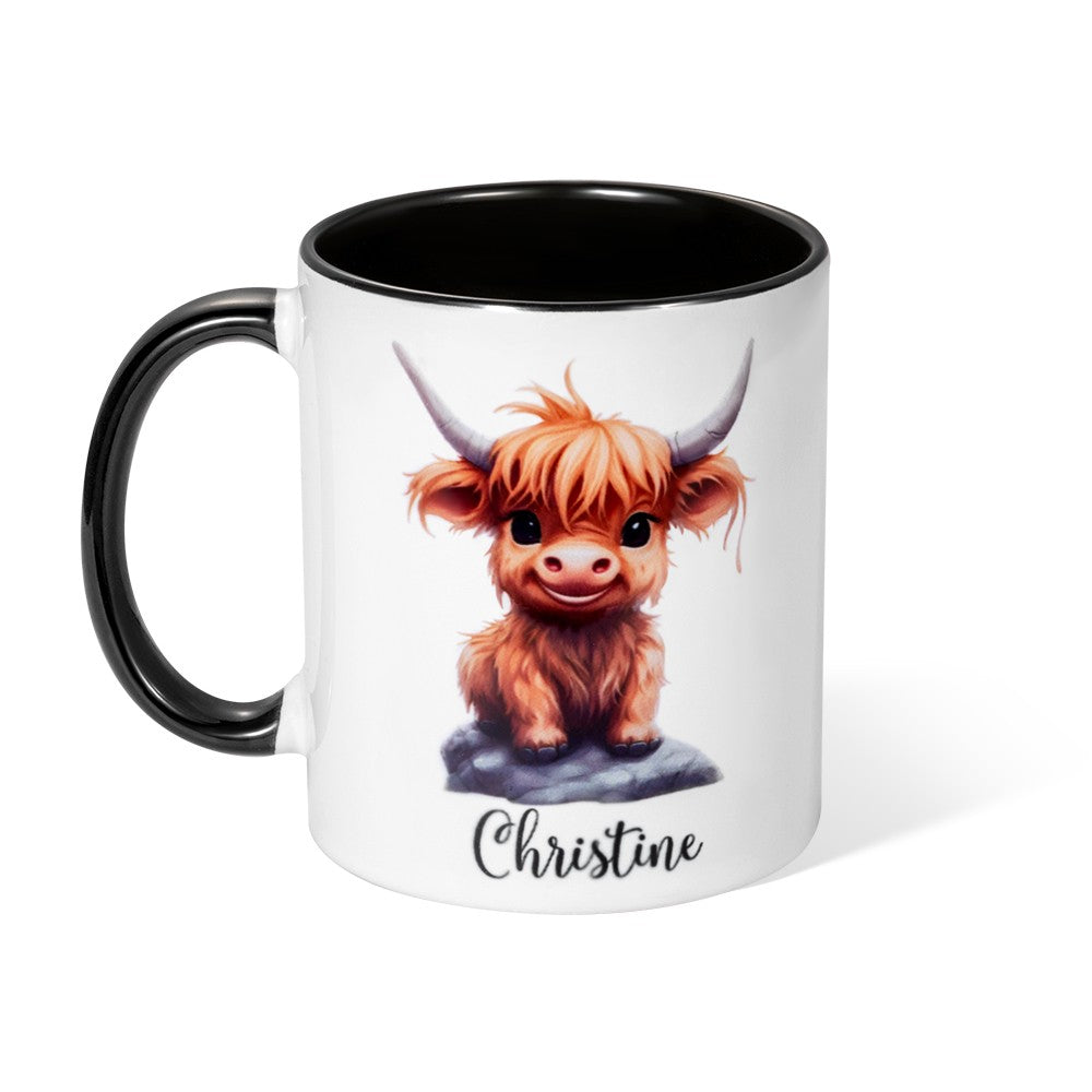 Personalized Name Highland Cattle Mug, Hot Chocolate Mug for Kid, Ceramics Coffee Mug, Birthday/Housewarming Gift, Gift for Cow Lover/Pet Lover/Family