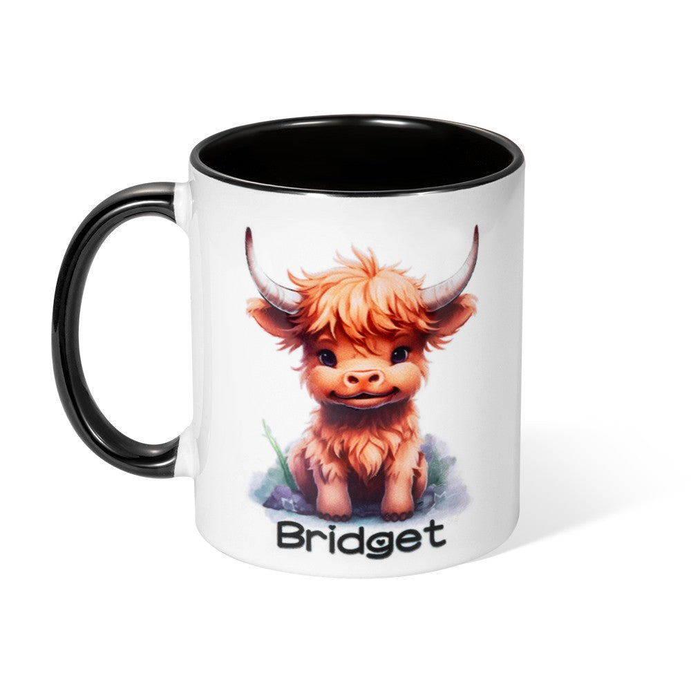 Personalized Name Highland Cattle Mug, Hot Chocolate Mug for Kid, Ceramics Coffee Mug, Birthday/Housewarming Gift, Gift for Cow Lover/Pet Lover/Family