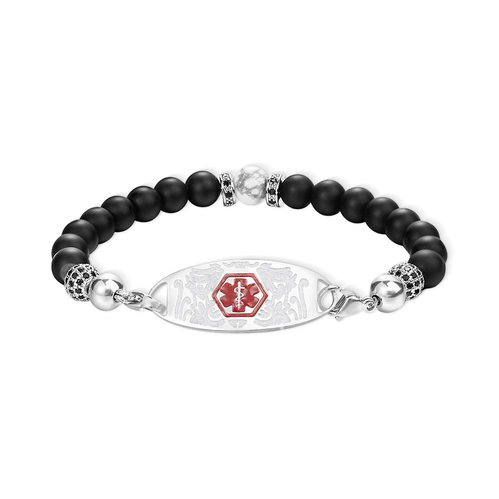 Custom Medical Alert Bracelet, 7 Chakras Beaded Emergency Bracelet, Medical Id Bracelet, Engraved Bracelets for Grandma/Grandpa, Christmas Gift