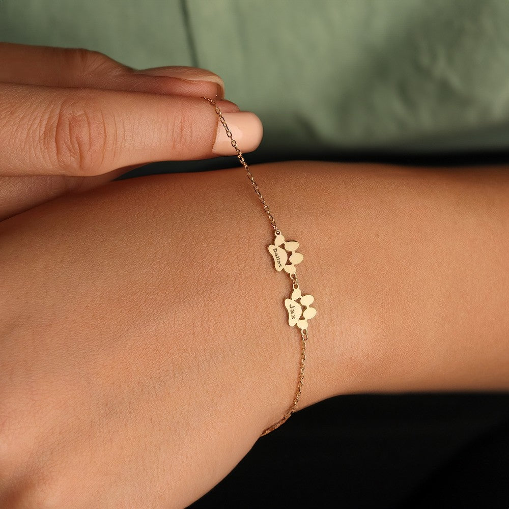 Personalized Pet Paw Print Bracelet, Name Engraved Sterling Silver Bracelet, Memorial Jewelry, Pet Loss Gift, Gift for Pet Lover/Dog Mom/Cat Lover