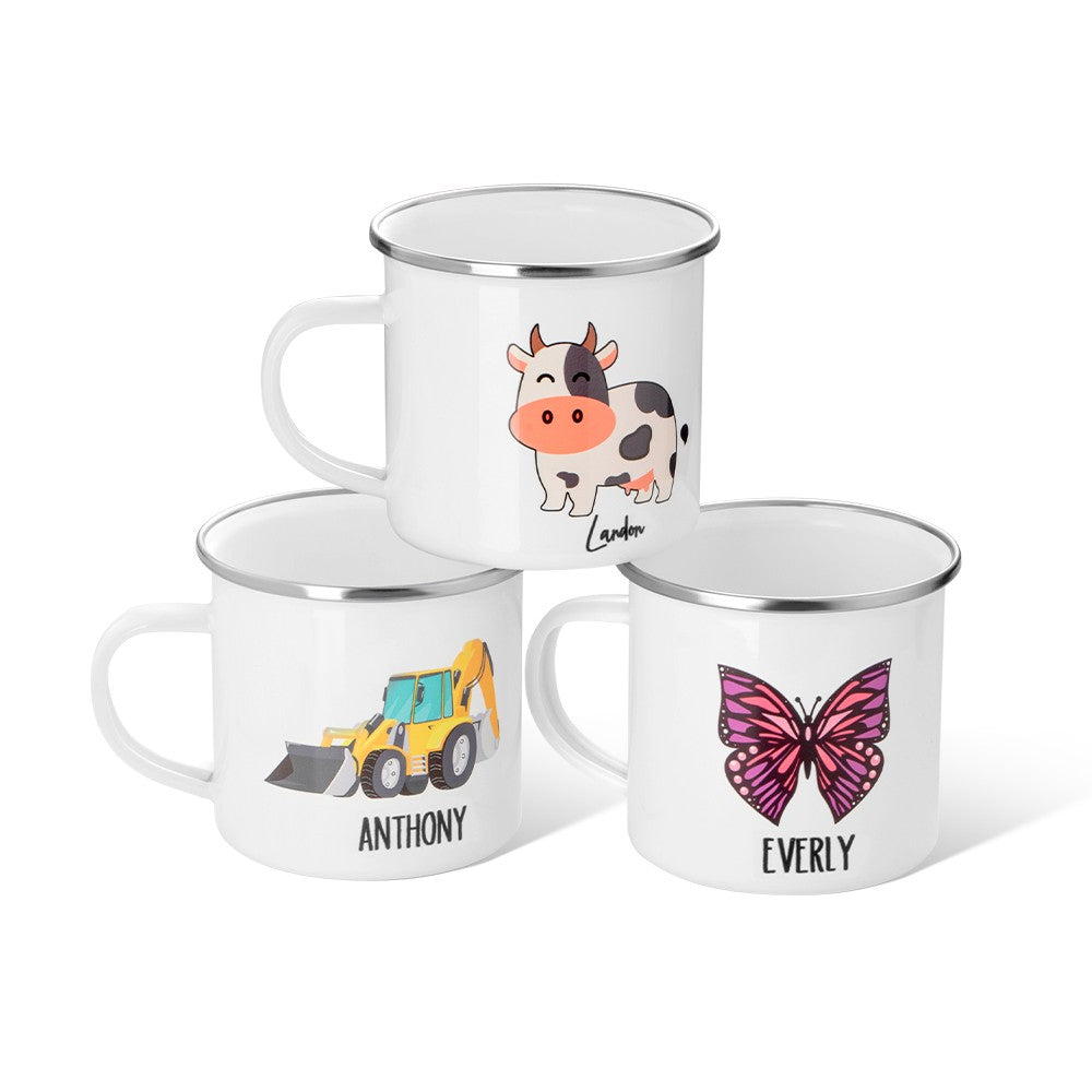 Custom Cartoon Kid's Mug, 11oz Hot Cocoa Coffee Enamel Mug, Shatterproof Mug with Handle, Children's Party Favors, Birthday/Christmas Gift for Kids