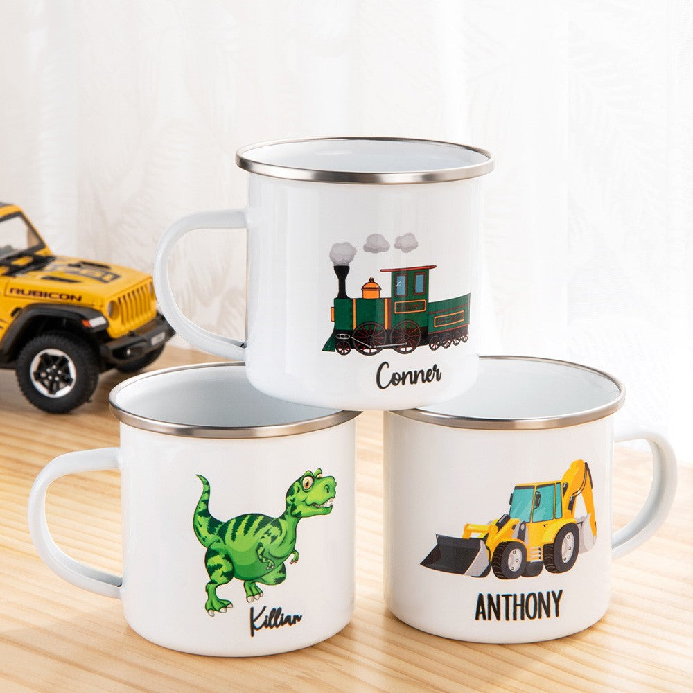 Custom Cartoon Kid's Mug, 11oz Hot Cocoa Coffee Enamel Mug, Shatterproof Mug with Handle, Children's Party Favors, Birthday/Christmas Gift for Kids