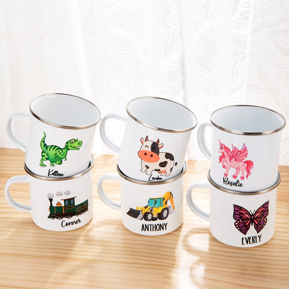 Custom Cartoon Kid's Mug, 11oz Hot Cocoa Coffee Enamel Mug, Shatterproof Mug with Handle, Children's Party Favors, Birthday/Christmas Gift for Kids