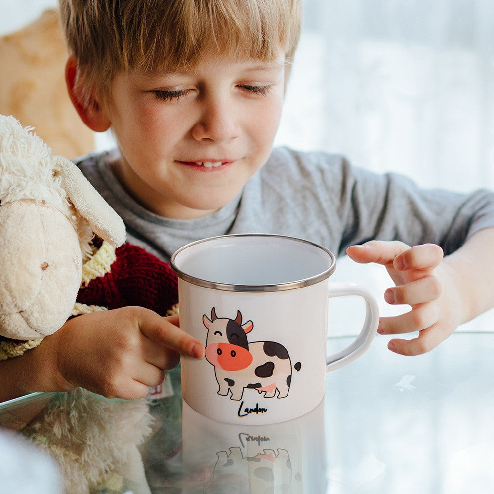 Custom Cartoon Kid's Mug, 11oz Hot Cocoa Coffee Enamel Mug, Shatterproof Mug with Handle, Children's Party Favors, Birthday/Christmas Gift for Kids