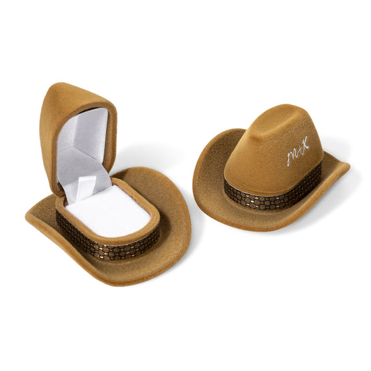 Personalized Cowboy Hat Ring Box, Custom Initial Velvet Ring Box, Funny Jewelry Box, Cow Gift, Engagement/Wedding/Proposal Gift for Couple/Friend