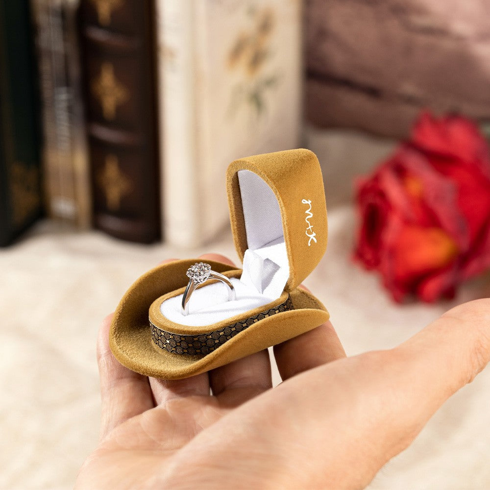 Personalized Cowboy Hat Ring Box, Custom Initial Velvet Ring Box, Funny Jewelry Box, Cow Gift, Engagement/Wedding/Proposal Gift for Couple/Friend