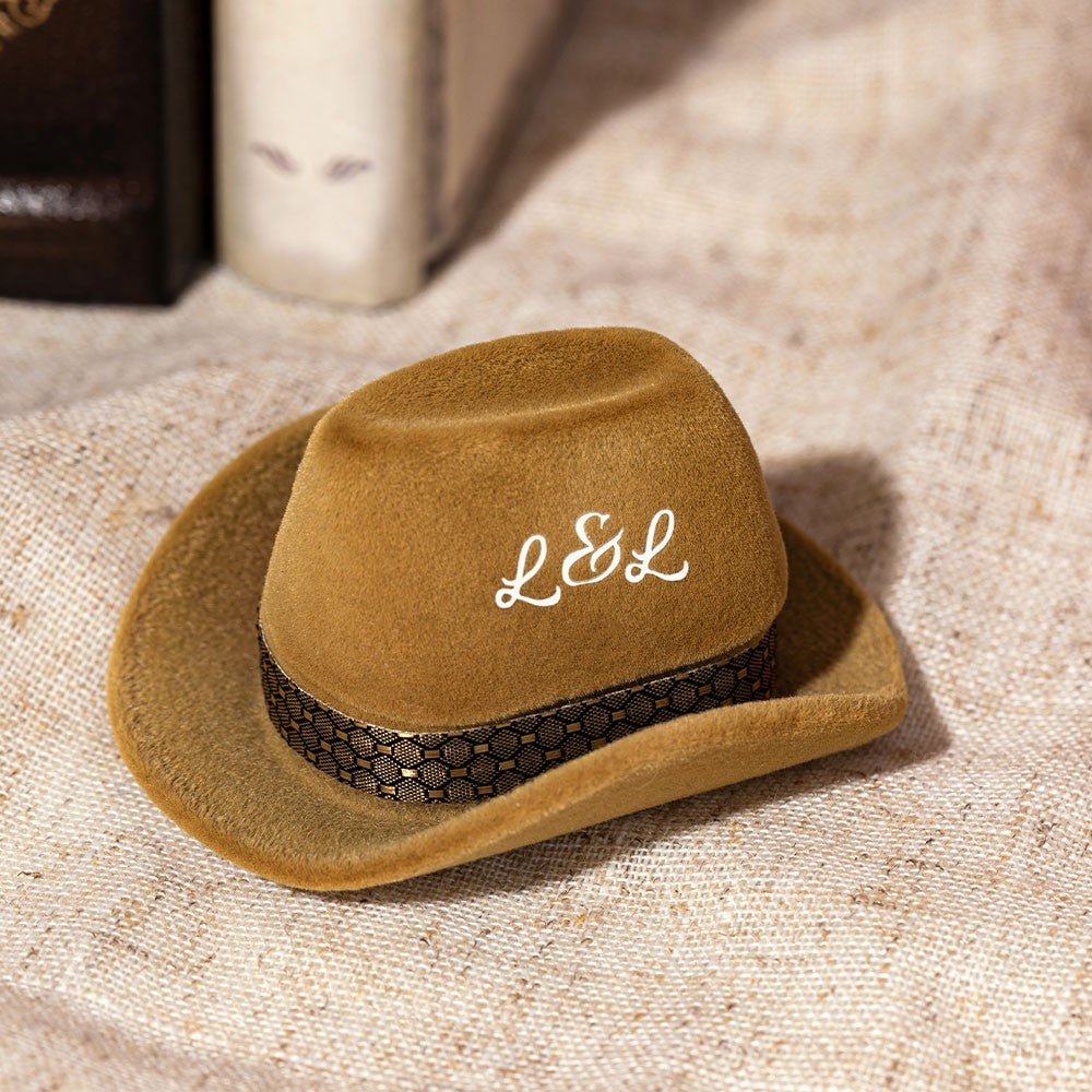 Personalized Cowboy Hat Ring Box, Custom Initial Velvet Ring Box, Funny Jewelry Box, Cow Gift, Engagement/Wedding/Proposal Gift for Couple/Friend