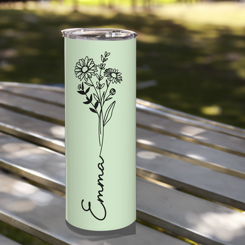 Custom Name Birth Flower Tumbler, Stainless Steel 20oz Birth Flower Travel Mug with Straw, Birthday/Mother's Day Gift for Family/Friends/Bridesmaids