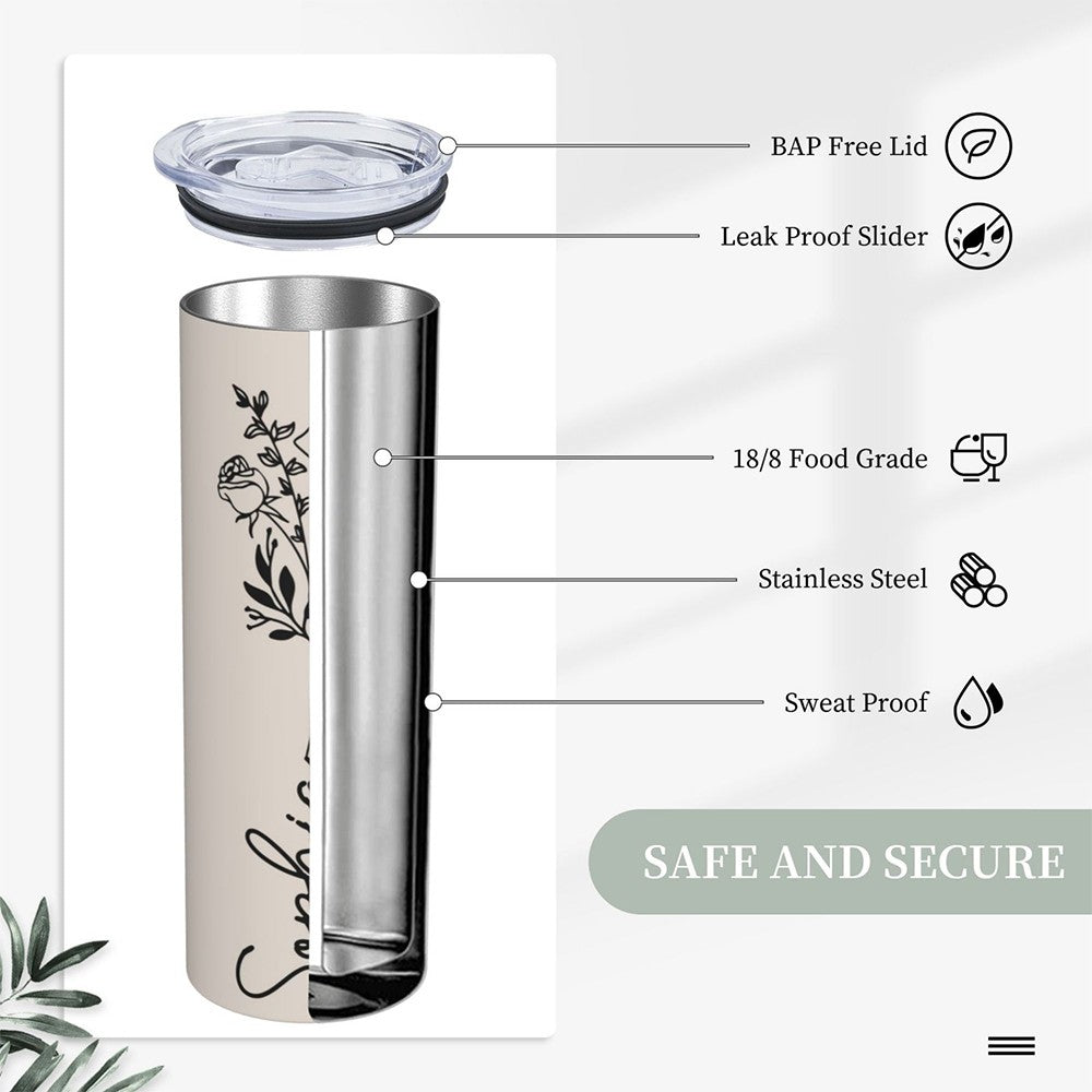 Custom Name Birth Flower Tumbler, Stainless Steel 20oz Birth Flower Travel Mug with Straw, Birthday/Mother's Day Gift for Family/Friends/Bridesmaids