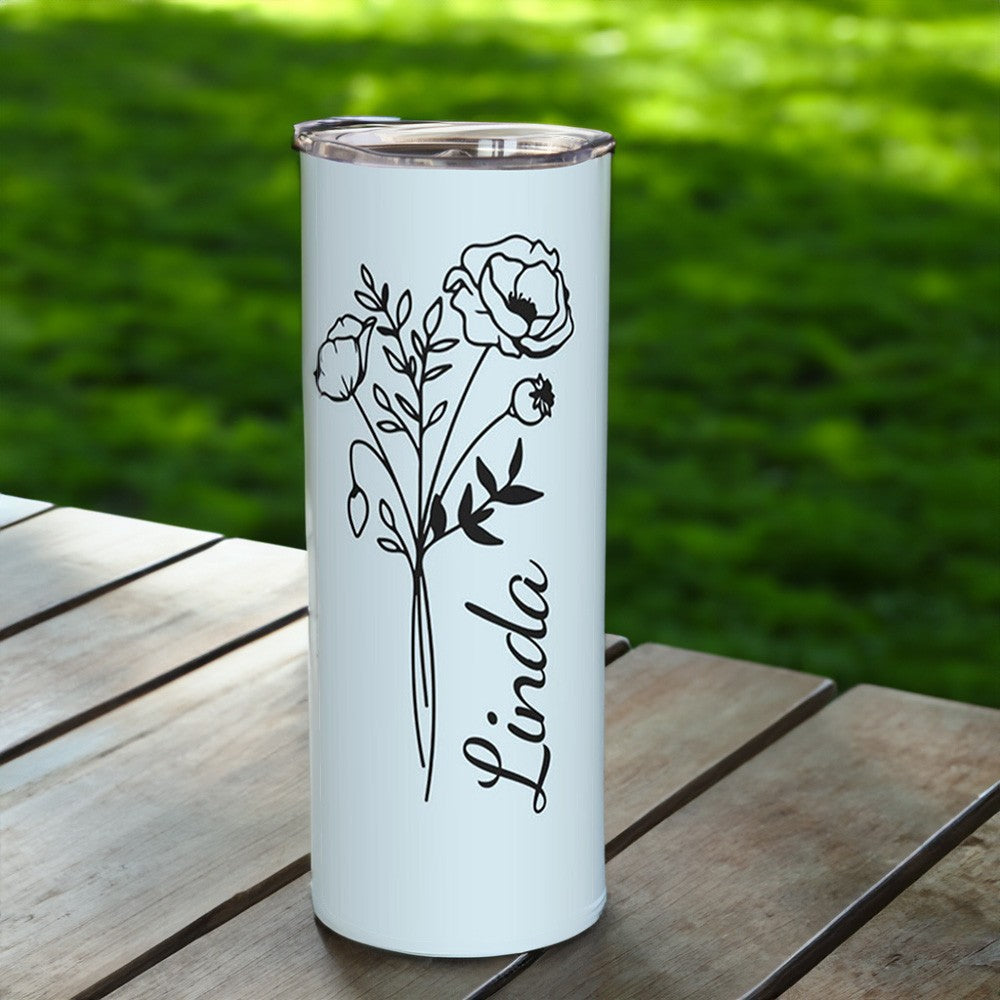 Personalized Birth Flower Tumbler, Stainless Steel 20oz Birth Flower Travel Mug with Straw, Birthday/Mother's Day Gift for Family/Friends/Bridesmaids