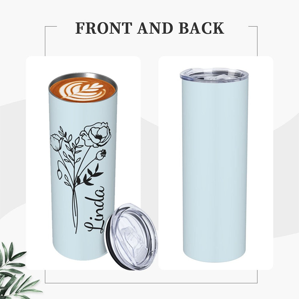 Personalized Birth Flower Tumbler, Stainless Steel 20oz Birth Flower Travel Mug with Straw, Birthday/Mother's Day Gift for Family/Friends/Bridesmaids