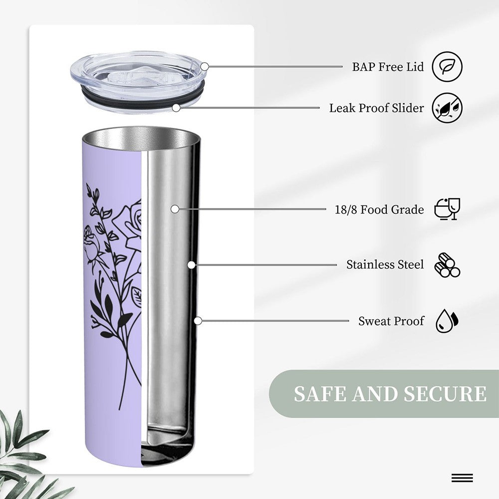 Personalized Birth Flower Tumbler, Stainless Steel 20oz Birth Flower Travel Mug with Straw, Birthday/Mother's Day Gift for Family/Friends/Bridesmaids