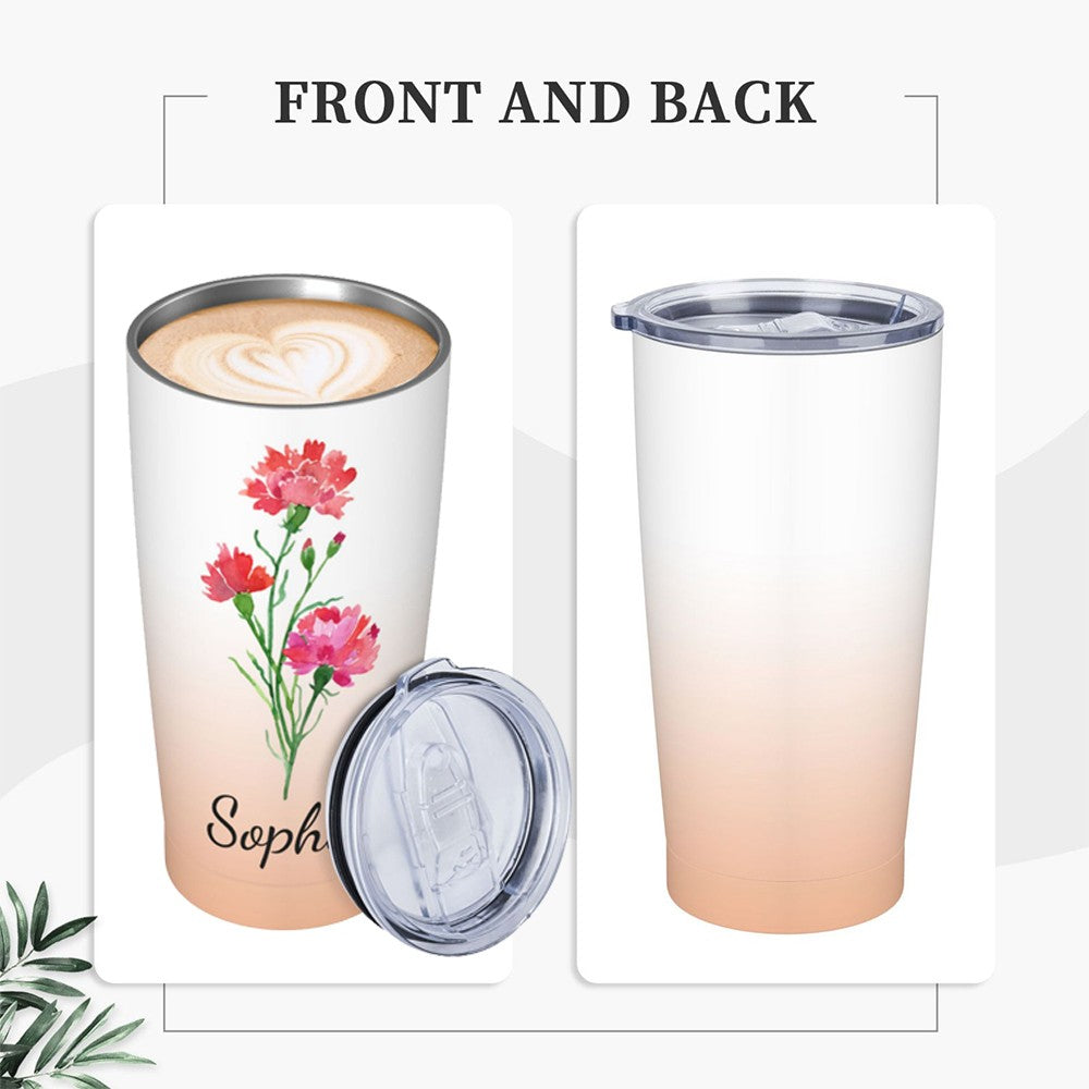 Personalized Watercolor Birth Flower Gradient Tumbler, Stainless Steel 20oz Birth Flower Travel Mug with Straw, Gift for Family/Friends/Bridesmaids