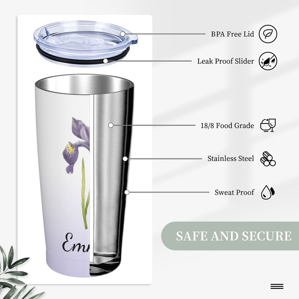 Personalized Watercolor Birth Flower Gradient Tumbler, Stainless Steel 20oz Birth Flower Travel Mug with Straw, Gift for Family/Friends/Bridesmaids