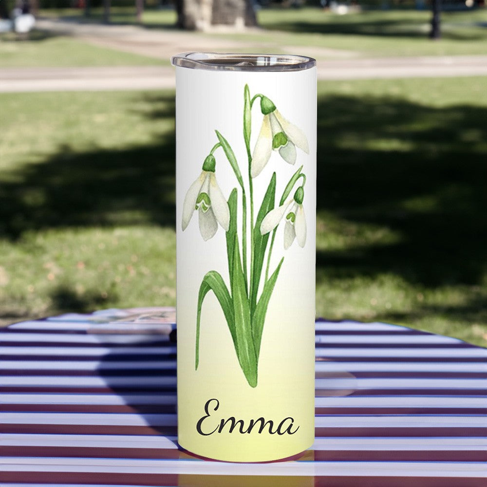 Custom Name Watercolor Birth Flower Gradient Tumbler, Stainless Steel 20oz Birth Flower Travel Mug with Straw, Gift for Family/Friends/Bridesmaids