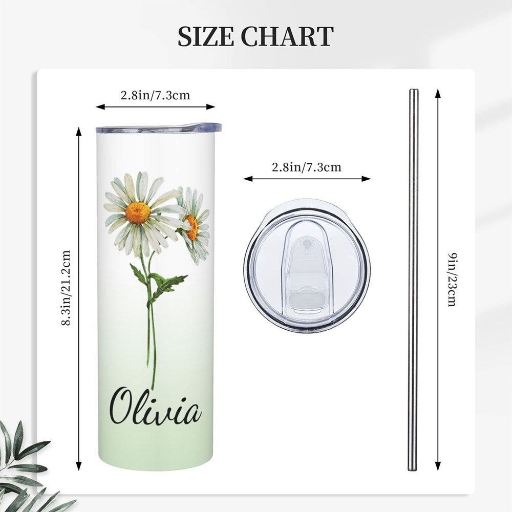 Custom Name Watercolor Birth Flower Gradient Tumbler, Stainless Steel 20oz Birth Flower Travel Mug with Straw, Gift for Family/Friends/Bridesmaids