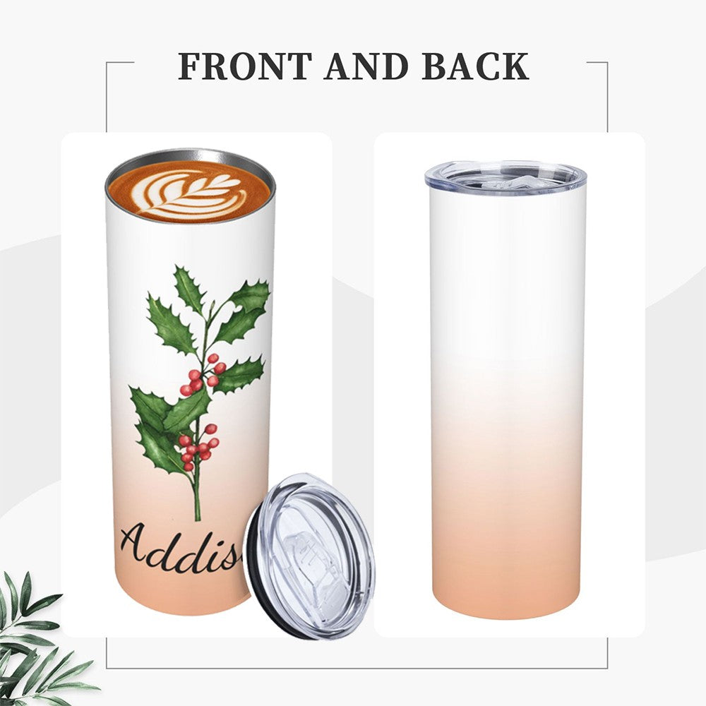 Custom Name Watercolor Birth Flower Gradient Tumbler, Stainless Steel 20oz Birth Flower Travel Mug with Straw, Gift for Family/Friends/Bridesmaids