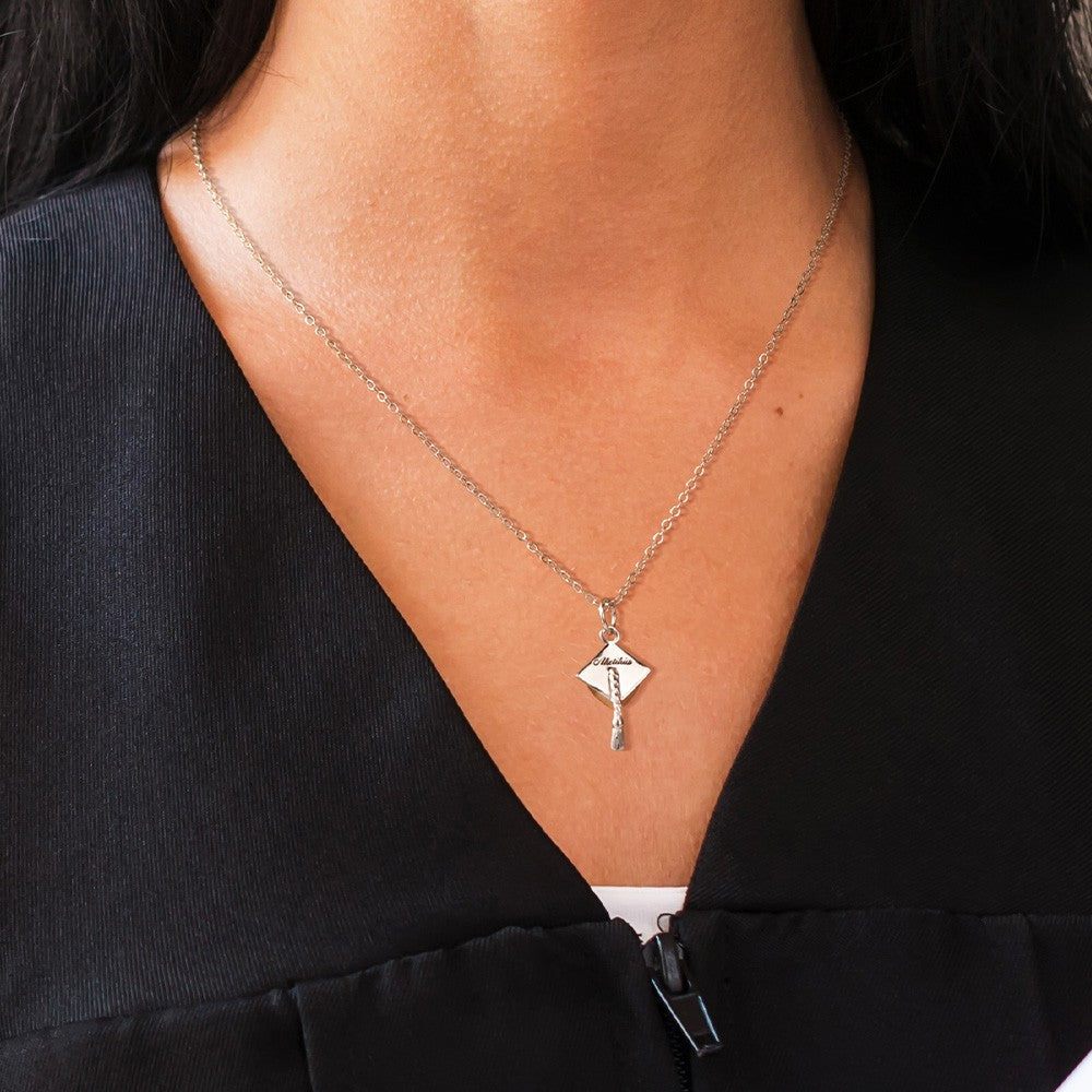 Custom Graduation Cap Charm Necklace/Bracelet, Sterling Silver 925 Mortar Board Hat Pendant, Graduation Gift for Friends/Classmates