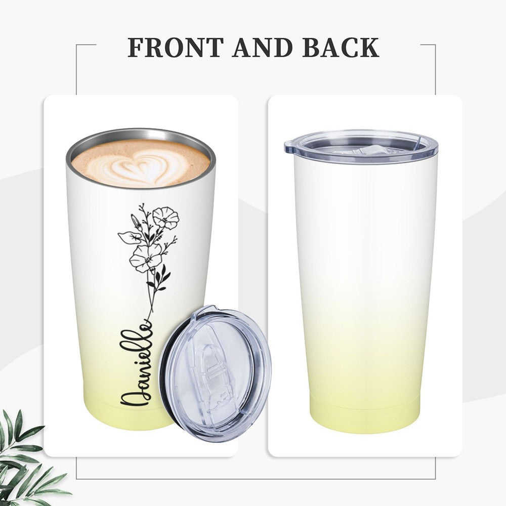Personalized Birth Flower Gradient Tumbler with Name, 20oz Stainless Steel Travel Tumbler with Straw & Lid, Gifts for Bridesmaids/Best Friends/Sisters
