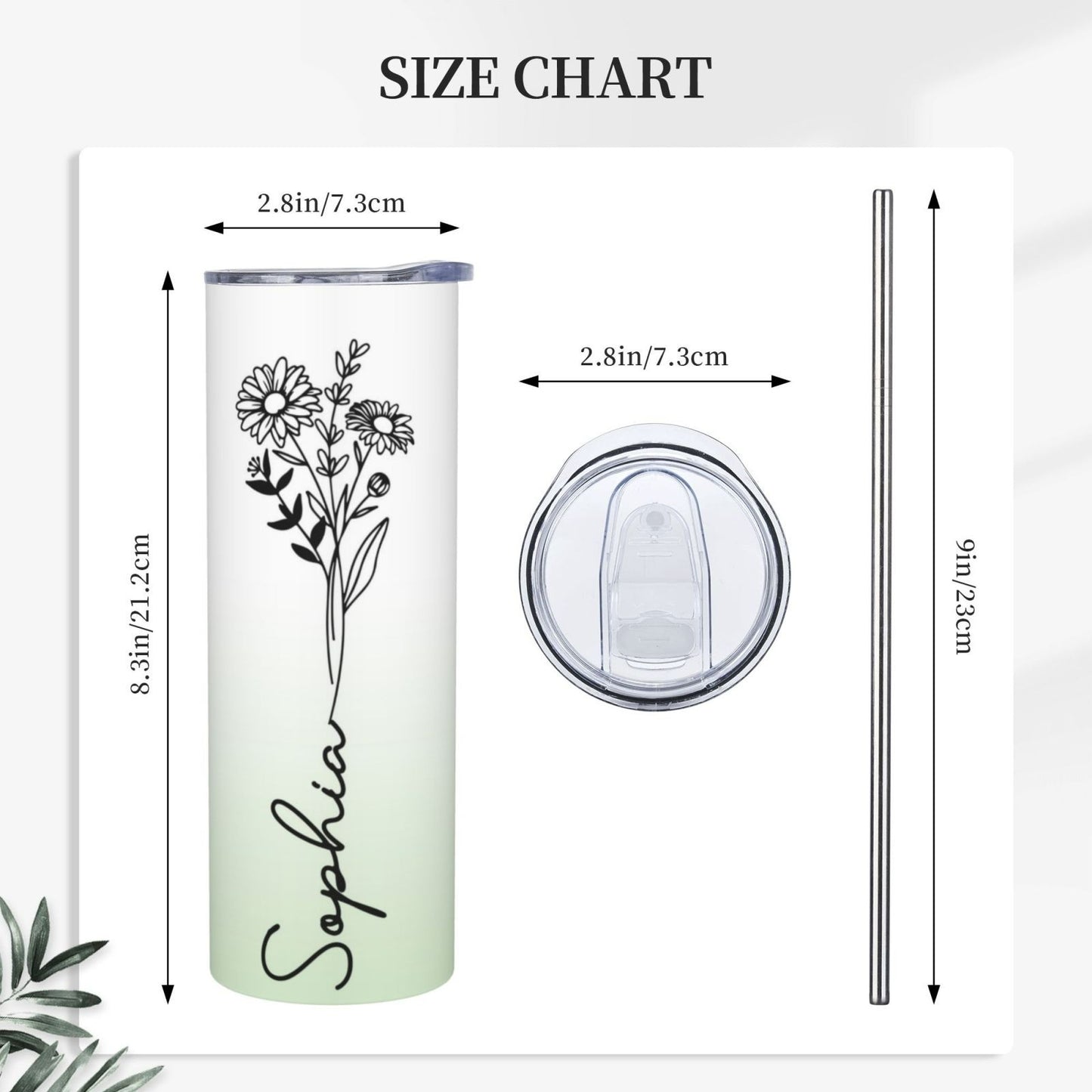 Personalized Birth Flower Name Gradient Skinny Tumbler, 20oz Floral Travel Tumbler with Straw & Lid, Stainless Steel Tumbler, Gift for Friend/Sister