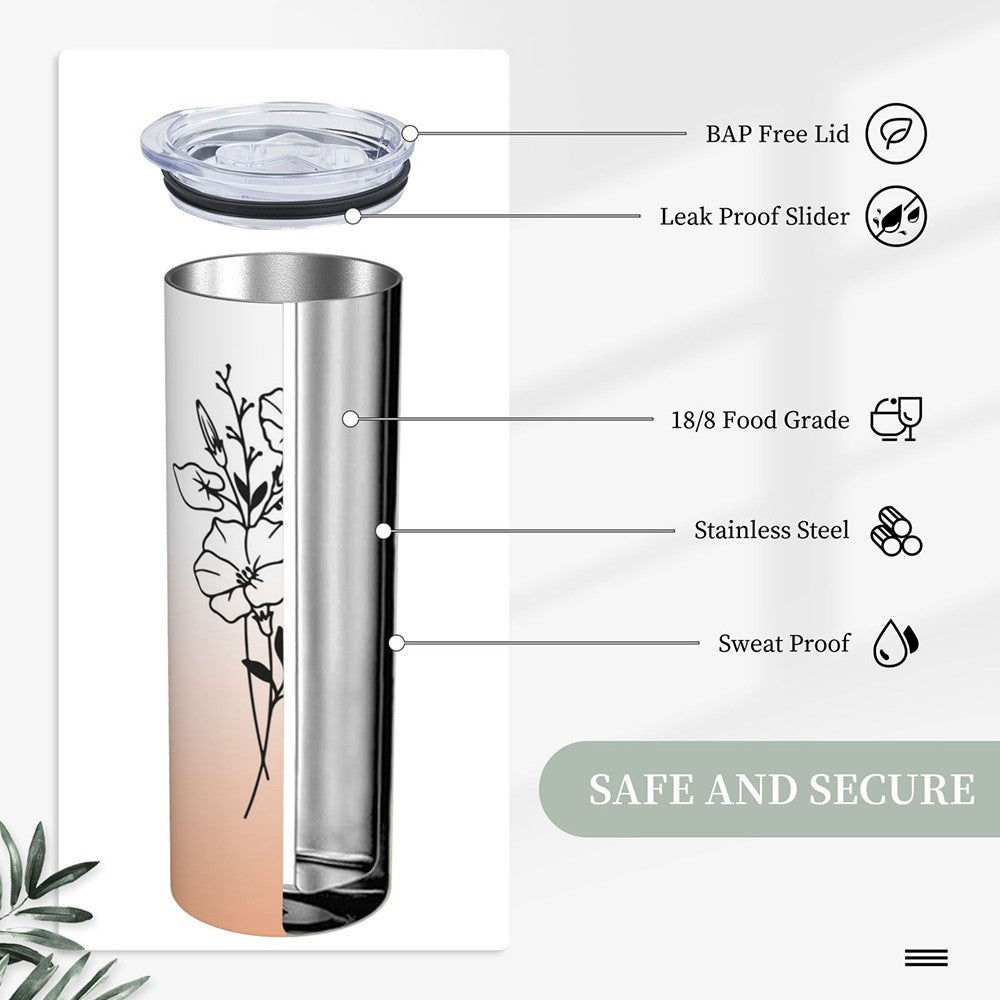 Personalized Birth Flower Name Gradient Tumbler, Custom Stainless Steel Tumbler, Tumbler with Straw & Lid, Birthday/Wedding/Mother's Day Gift for Her
