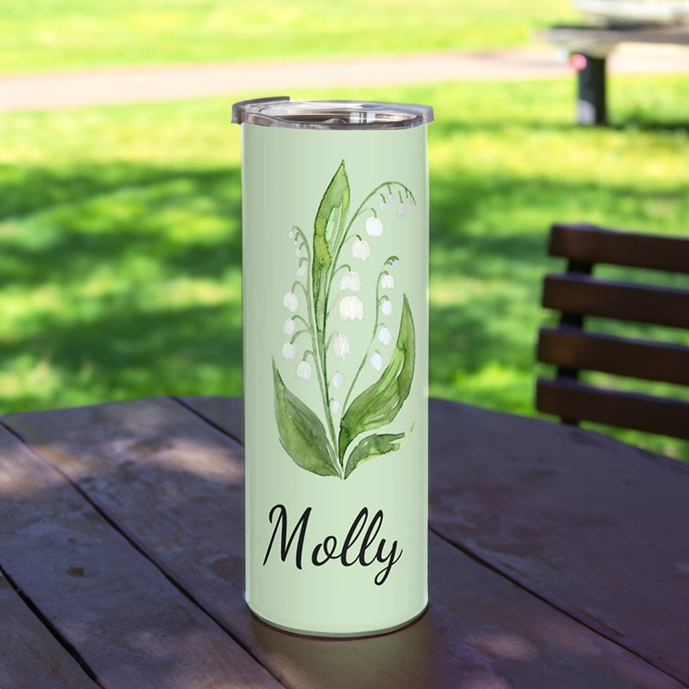 Custom Birth Flower & Name Watercolor Tumbler, Iced Coffee/Tea Portable Travel Cup with Straw and Lid, Birthday/Mother's Day Gift for Family/Friends