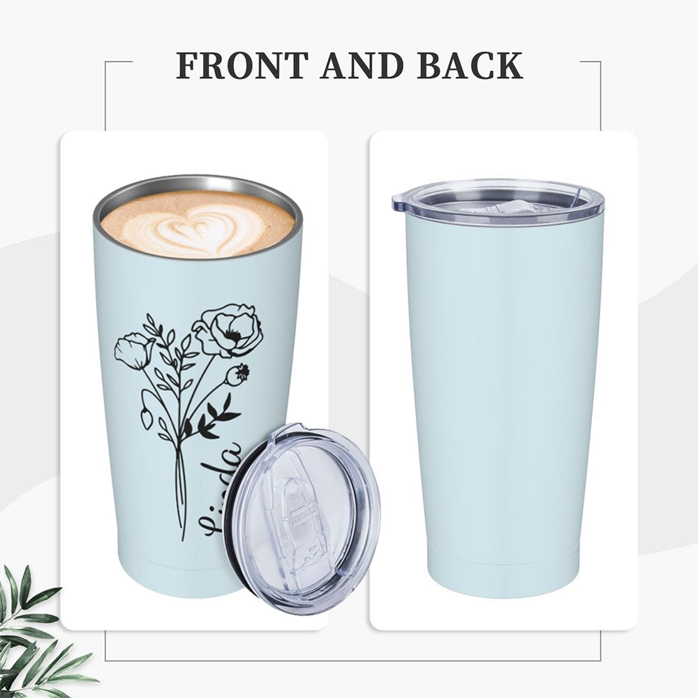 Personalized Name Birth Flower Tumbler with Multiple Colors, 20oz Stainless Steel Tumbler Cup with Straw & Lid, Birthday/Wedding/Mother's Day for Her