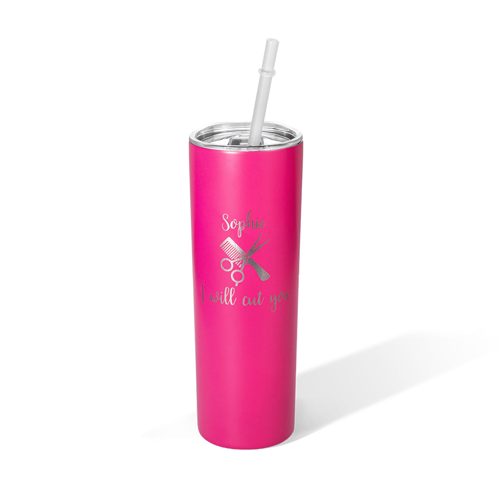 Personalized Barber Skinny Tumbler with Salon Sign, Custom Name 20oz Stainless Steel Tumbler, Professional Gift for Hairdresser/Hairstylist/Hairapist