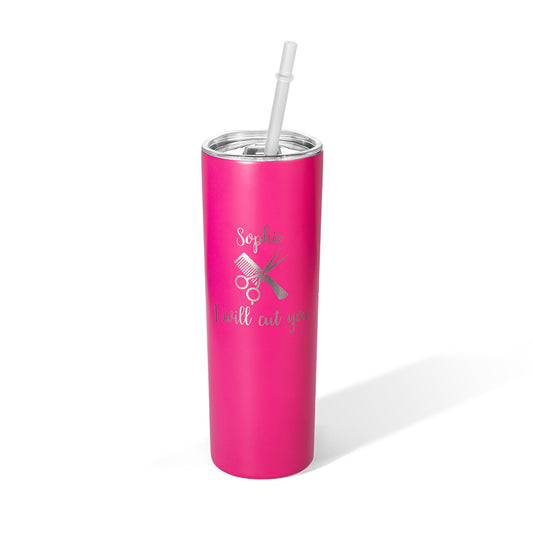 Personalized Barber Skinny Tumbler with Salon Sign, Custom Name 20oz Stainless Steel Tumbler, Professional Gift for Hairdresser/Hairstylist/Hairapist