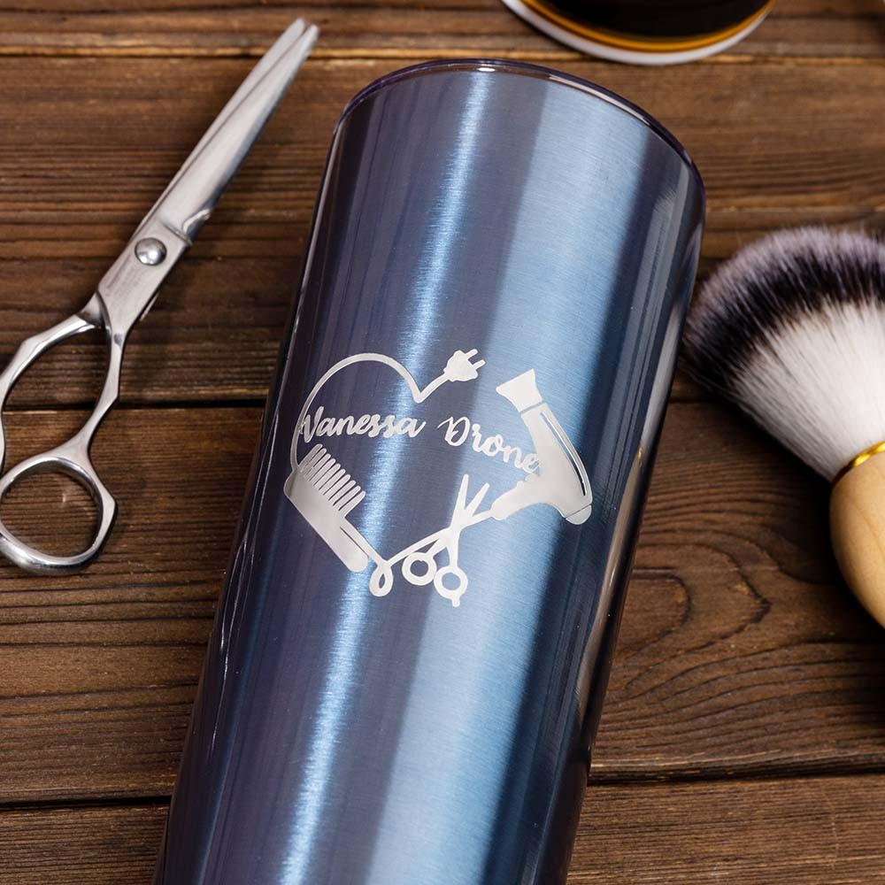 Personalized Barber Skinny Tumbler with Salon Sign, Custom Name 20oz Stainless Steel Tumbler, Professional Gift for Hairdresser/Hairstylist/Hairapist