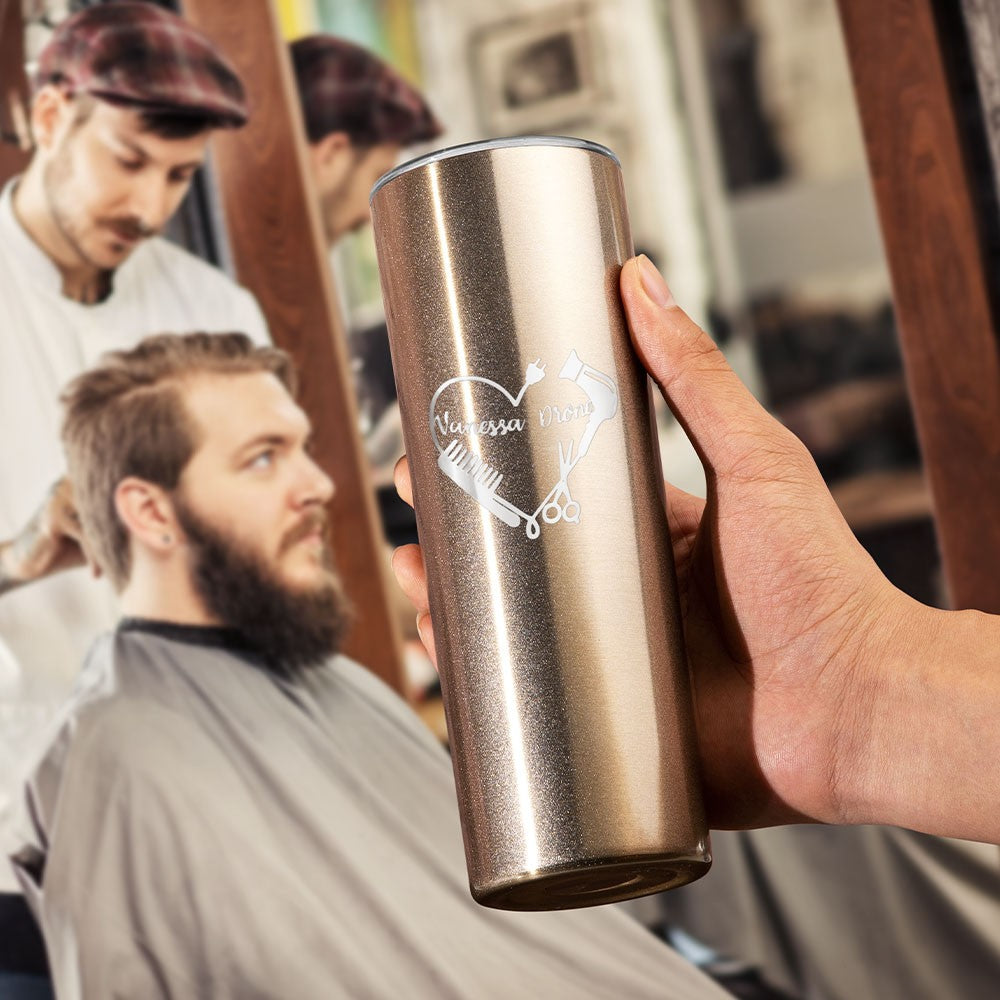 Personalized Barber Skinny Tumbler with Salon Sign, Custom Name 20oz Stainless Steel Tumbler, Professional Gift for Hairdresser/Hairstylist/Hairapist