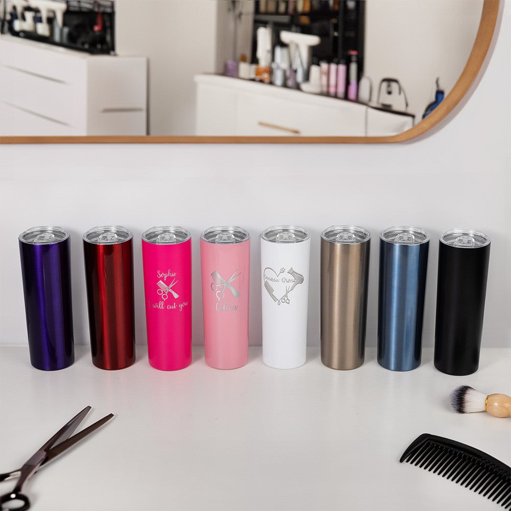 Personalized Barber Skinny Tumbler with Salon Sign, Custom Name 20oz Stainless Steel Tumbler, Professional Gift for Hairdresser/Hairstylist/Hairapist