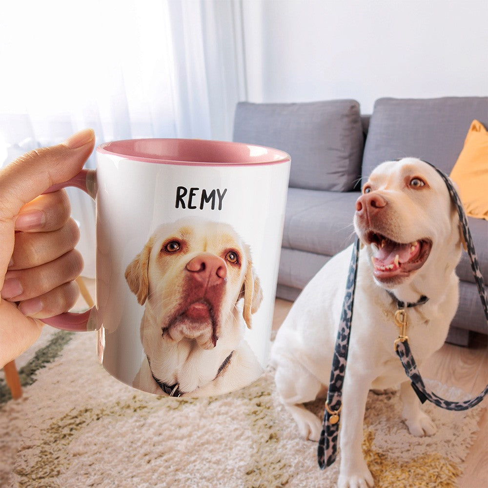 Personalized Pet Photo Portrait Mug with Name, Custom Iced Coffee/Tea Ceramics Mug, Pet Memorial Gift, Birthday/Anniversary Gift for Family/Pet Lover