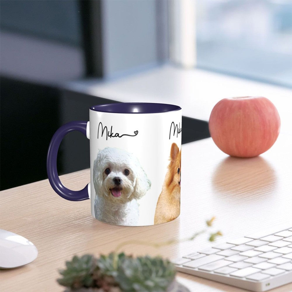 Personalized Pet Photo Portrait Mug with Name, Custom Iced Coffee/Tea Ceramics Mug, Pet Memorial Gift, Birthday/Anniversary Gift for Family/Pet Lover