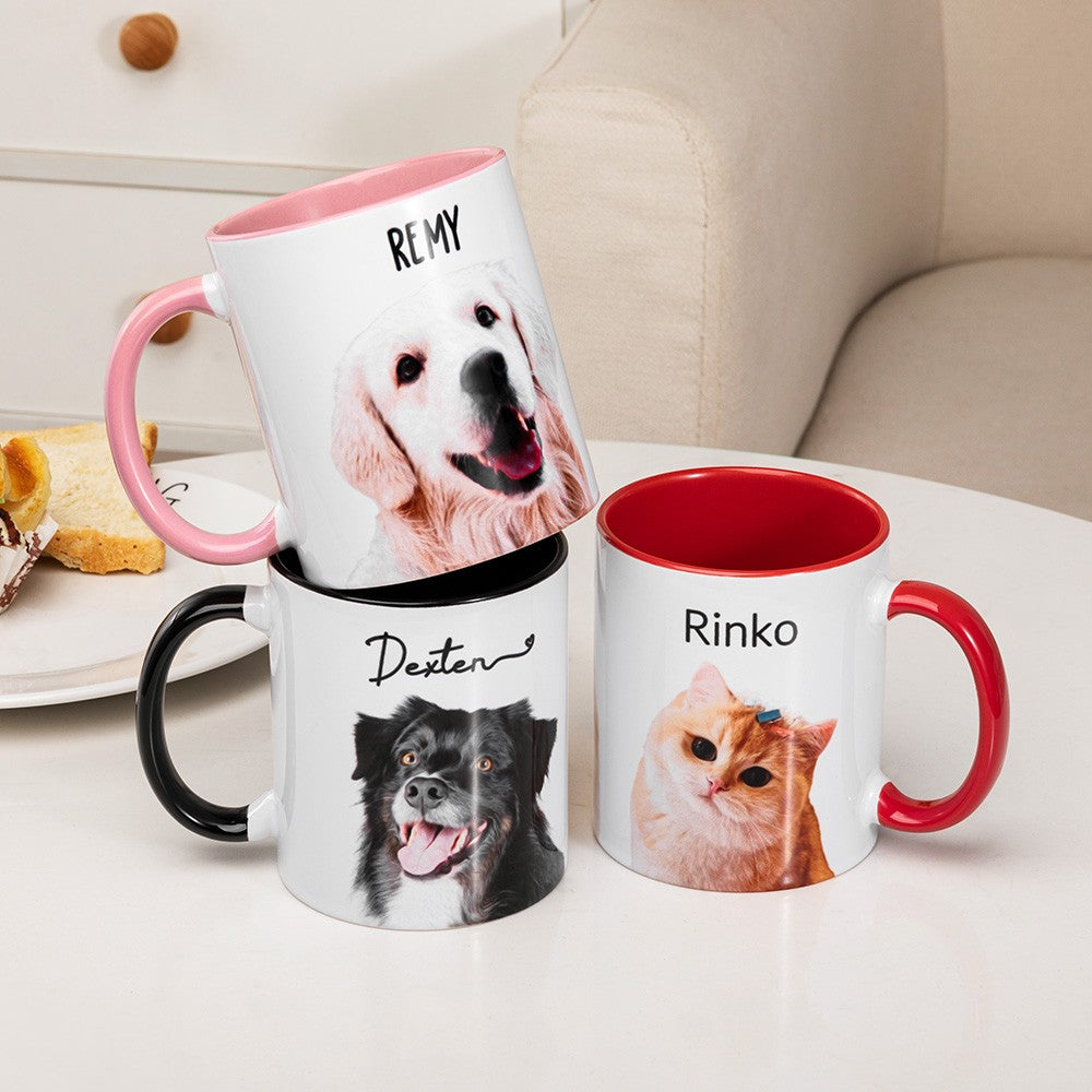 Personalized Pet Photo Portrait Mug with Name, Custom Iced Coffee/Tea Ceramics Mug, Pet Memorial Gift, Birthday/Anniversary Gift for Family/Pet Lover