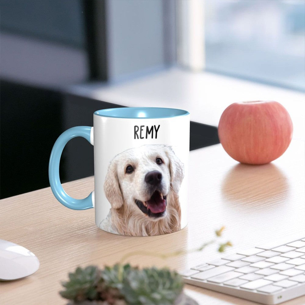Personalized Pet Photo Portrait Mug with Name, Custom Iced Coffee/Tea Ceramics Mug, Pet Memorial Gift, Birthday/Anniversary Gift for Family/Pet Lover