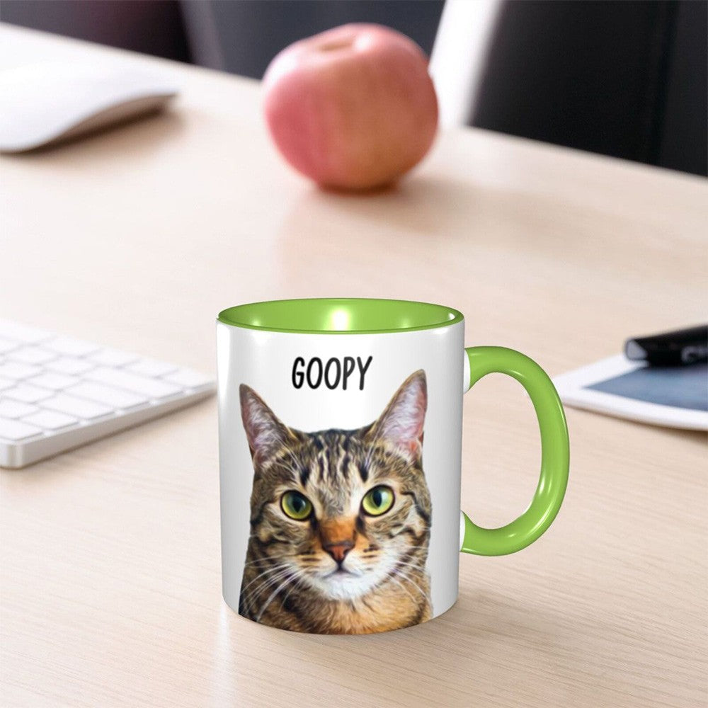 Personalized Pet Photo Portrait Mug with Name, Custom Iced Coffee/Tea Ceramics Mug, Pet Memorial Gift, Birthday/Anniversary Gift for Family/Pet Lover